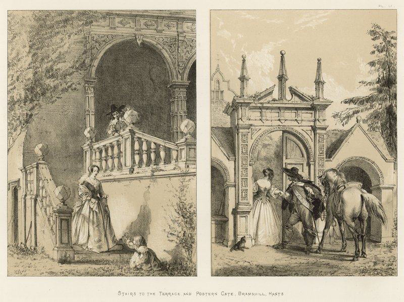 Terasa Merdivenler ve Postern Gate, Bramshill, Hants by Joseph Nash