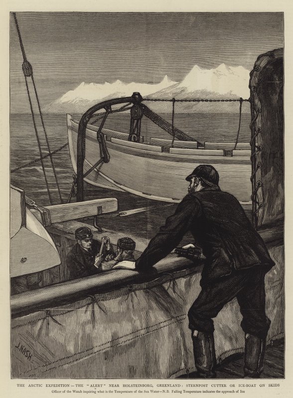 Kuzey Kutbu Seferi, Holsteinborg, Grönland, Sternpost Cutter veya Skids üzerinde Buz Teknesi yakınlarındaki Uyarı by Joseph Nash