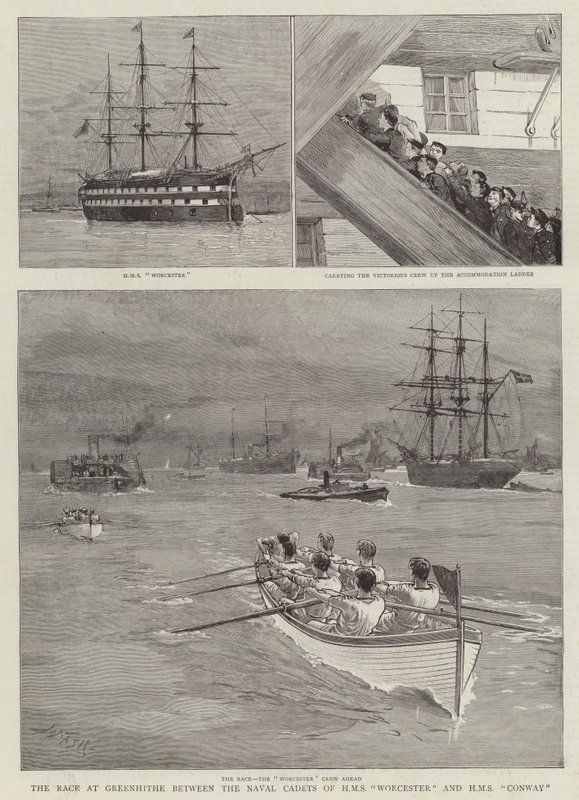 Greenhithe'deki HMS Worcester Deniz Harbiyelileri ile HMS Conway Arasındaki Yarış by Joseph Nash