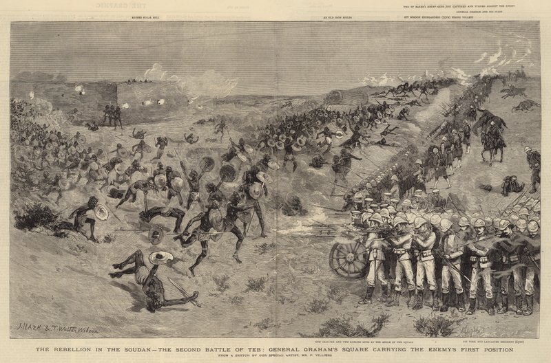 Soudan'daki İsyan, İkinci Teb Savaşı, Düşmanın Birinci Mevkiini taşıyan General Graham Meydanı by Joseph Nash