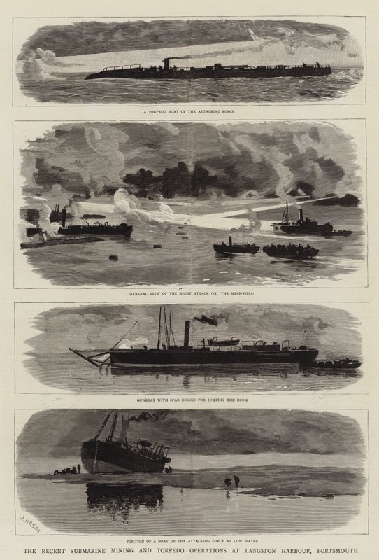 Langston Limanı, Portsmouth'daki Son Denizaltı Madenciliği ve Torpido Operasyonları by Joseph Nash