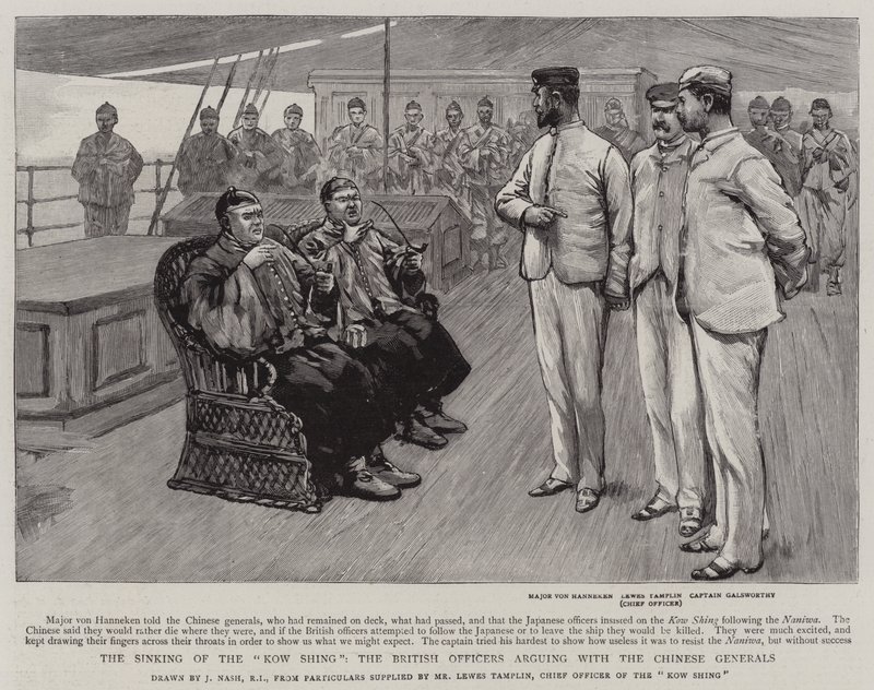 İngiliz Subaylar Çinli Generallerle Tartışırken Kow Shing'in Batırılması by Joseph Nash