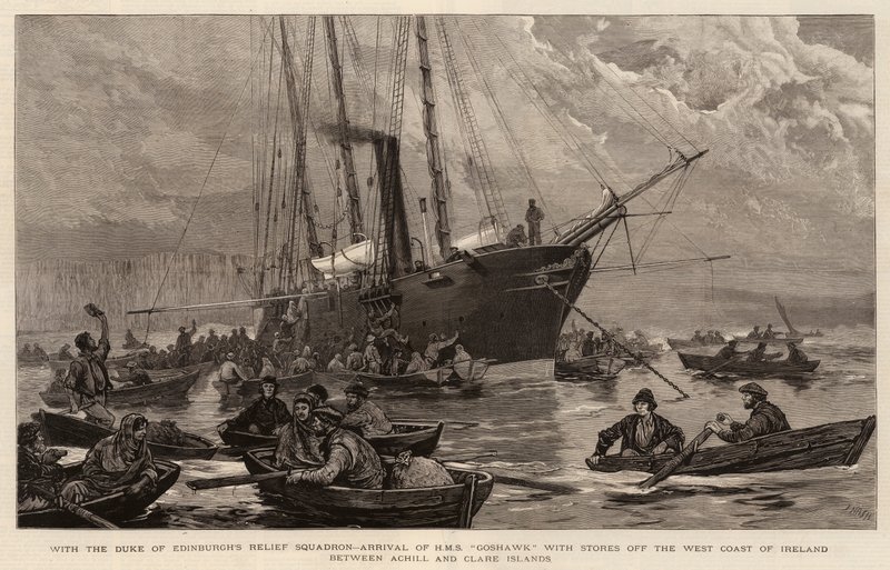 Edinburgh Dükü Yardım Filosu ile, HMS Goshawk'ın İrlanda'nın Batı Kıyısı açıklarında Achill ve Clare Adaları arasında Mağazalarla Gelişi by Joseph Nash