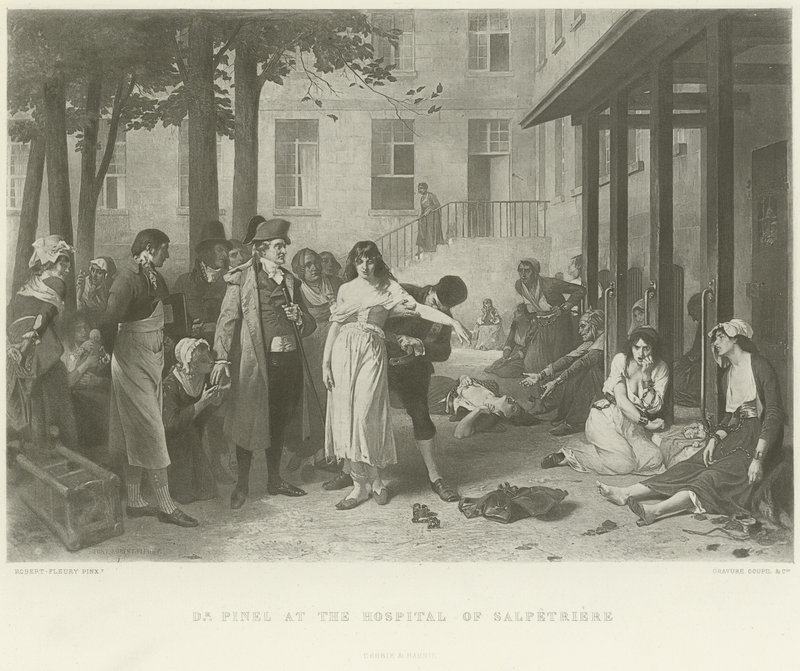 Dr Pinel, Salpetriere hastanesinde (gravür) by Joseph Nicolas Robert Fleury