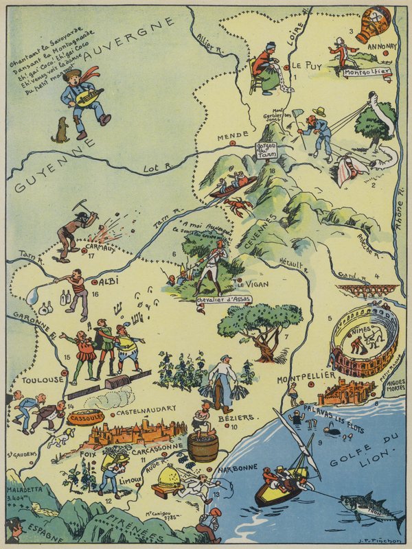 Languedoc-Roussillon-Comte De Foix (renkli taş baskı) by Joseph Porphyre Pinchon