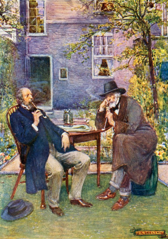 Carlyle (sağda) ve Tennyson konuşuyor ve sigara içiyor by Joseph Ratcliffe Skelton