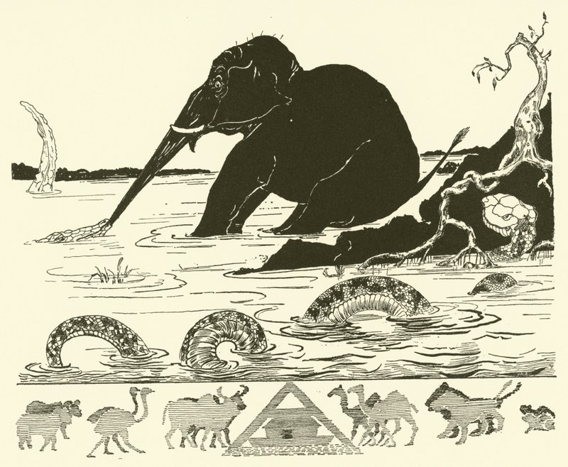 Filin Çocuğu Timsah tarafından burnunun çekilmesi (gravür) by Joseph Rudyard (after) Kipling
