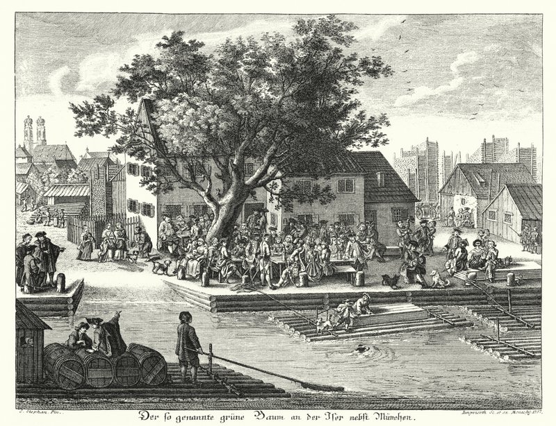 Münih yakınlarındaki Gruene Baum (Yeşil Ağaç) Han (gravür) by Joseph Stephan