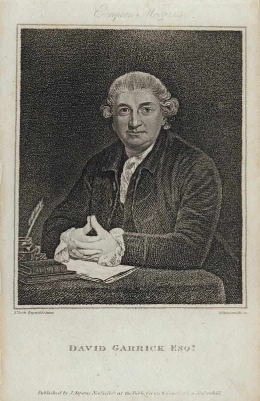 David Garrick, İngiliz aktör, oyun yazarı ve tiyatro yöneticisi (gravür) by Joshua (after) Reynolds