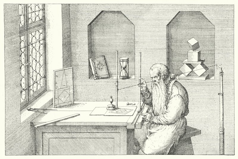 Alman kuyumcu, sanatçı ve etcher Wenzel Jamnitzer stüdyosunda (gravür) by Jost (after) Amman