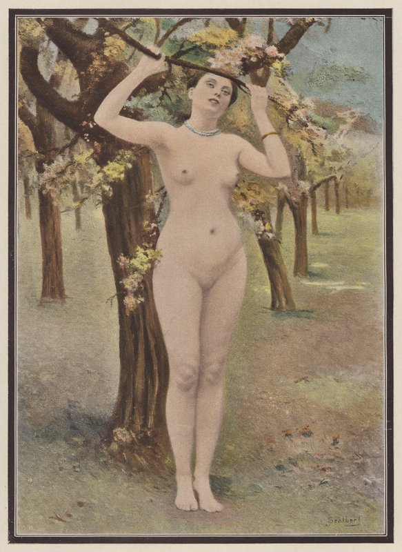 Bahar, ağaç çiçeği olan kadın (renkli taş) by Jules (after) Scalbert