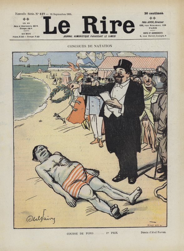 Yüzme yarışması. Le Rire için İllüstrasyon by Jules Abel Faivre