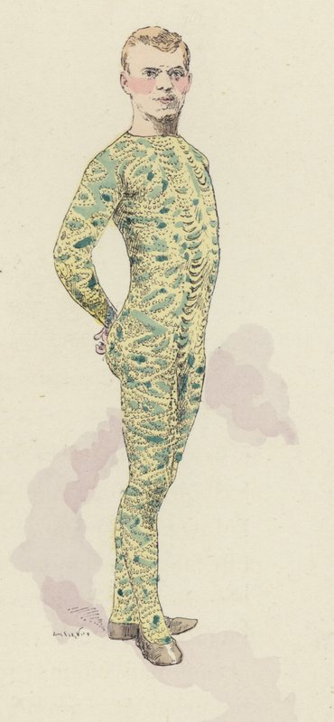 Tek parça streç giysili sirk jimnastikçisi (renkli taş) by Jules Arsene (after) Garnier