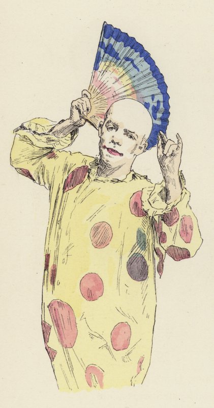 Bir yelpaze tutan palyaço (renkli taş) by Jules Arsene (after) Garnier
