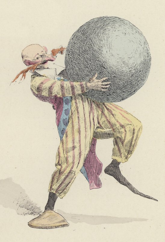 Büyük top tutan palyaço (renkli taş) by Jules Arsene (after) Garnier
