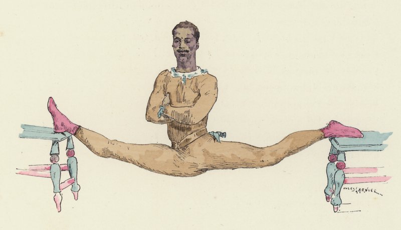Erkek jimnastikçi bölmeleri yapıyor (renkli taş) by Jules Arsene (after) Garnier