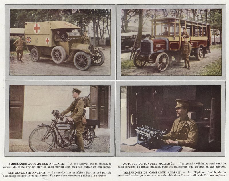 İngiliz Motorlu Ambulans, Londra Otobüs Seferberliği, İngiliz Motosikletçi, İngiliz Ülke Telefonları by Jules Gervais Courtellemont