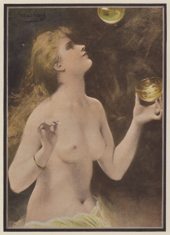 Sabun köpüğü üfleyen kadın (renkli taş) by Jules Louis Machard