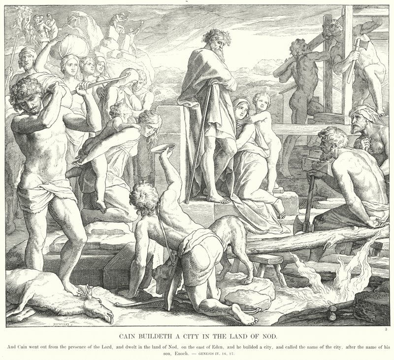 Cain Nod Ülkesinde Bir Şehir İnşa Eder (gravür) by Julius (after) Schnorr von Carolsfeld