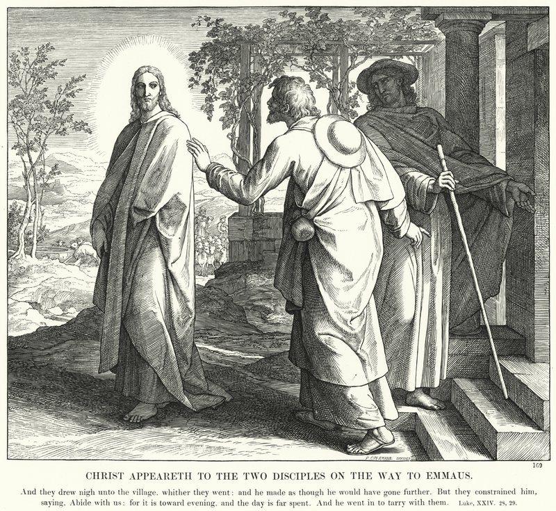İsa Emmaus Yolunda İki Havariye Görünüyor (gravür) by Julius (after) Schnorr von Carolsfeld