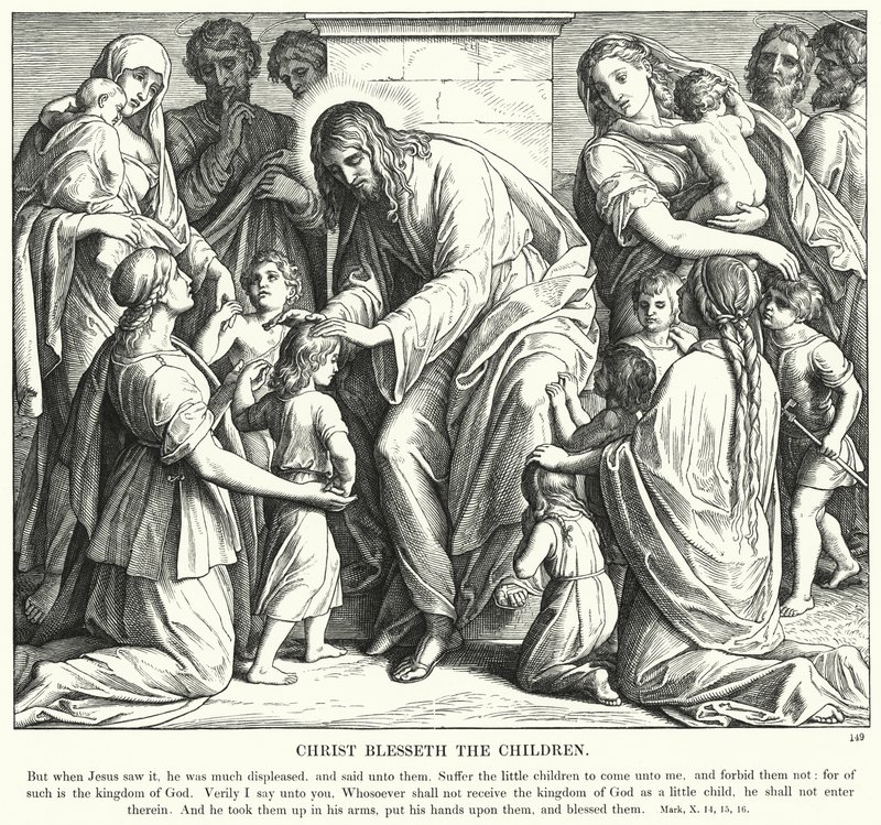 İsa Çocukları Kutsasın (gravür) by Julius (after) Schnorr von Carolsfeld