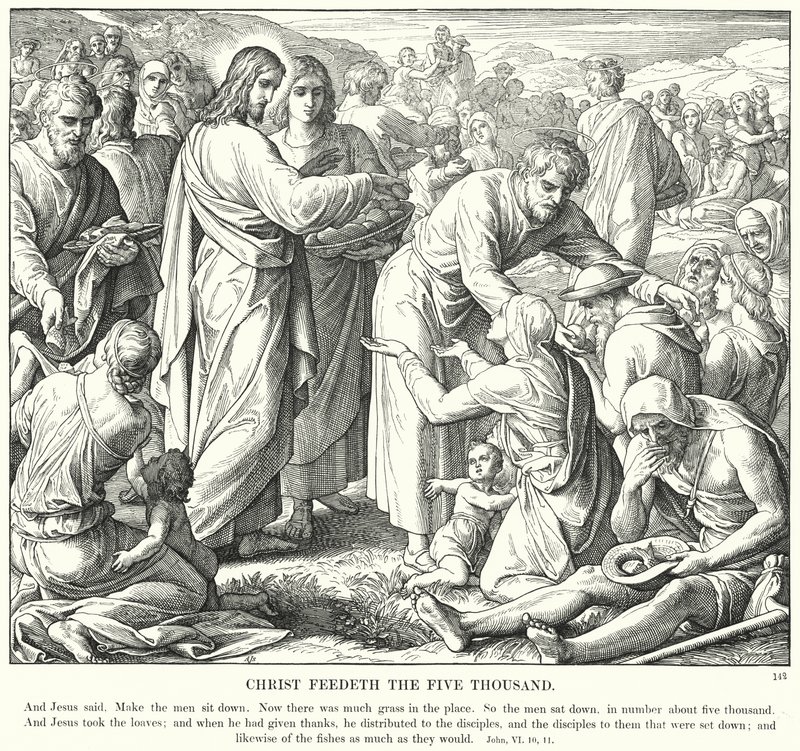 Mesih Beş Bin Kişiyi Besliyor (gravür) by Julius (after) Schnorr von Carolsfeld