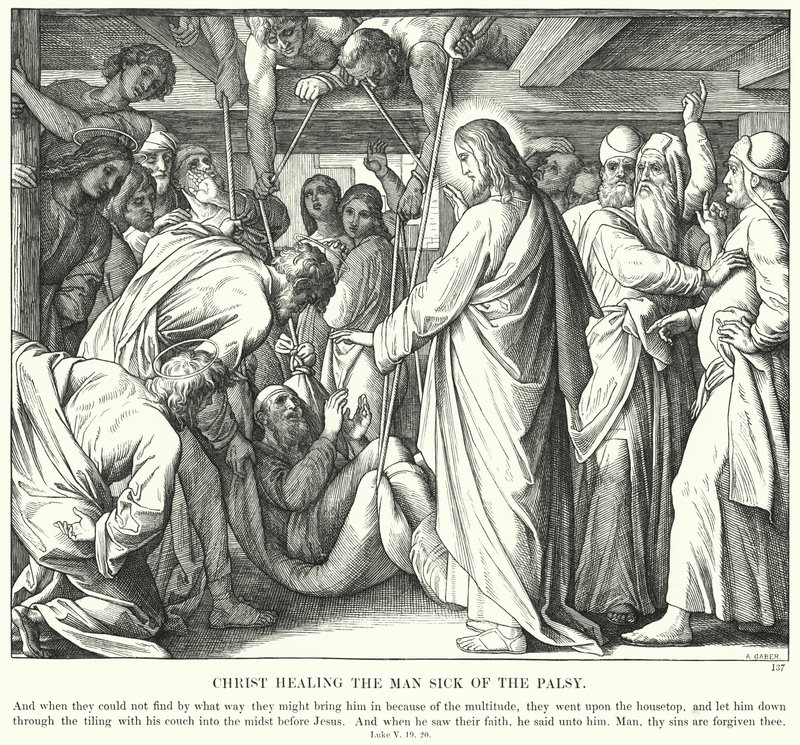Mesih felçli bir adamı iyileştiriyor (gravür) by Julius (after) Schnorr von Carolsfeld