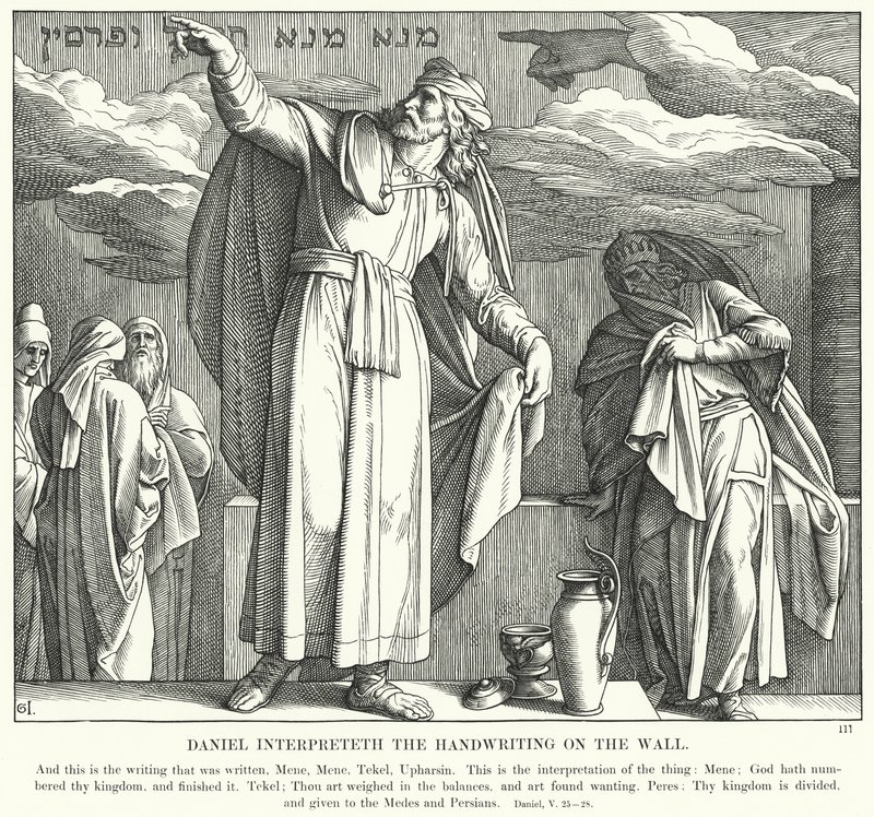 Daniel Duvardaki El Yazısını Yorumluyor (gravür) by Julius (after) Schnorr von Carolsfeld