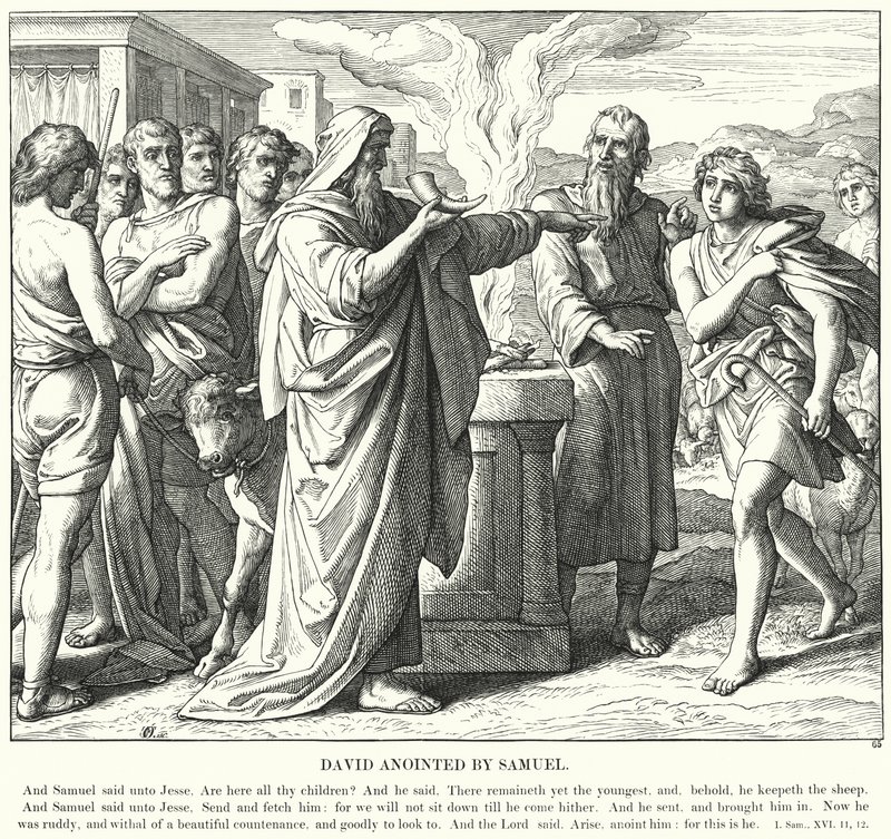 Samuel tarafından meshedilen David (gravür) by Julius (after) Schnorr von Carolsfeld