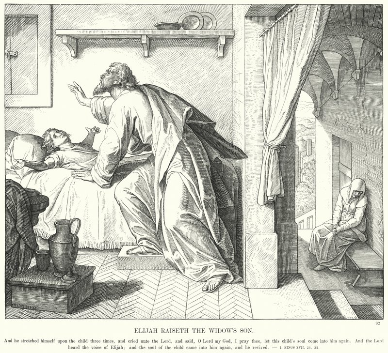 İlyas Dul Kadının Oğlunu Yükseltiyor (gravür) by Julius (after) Schnorr von Carolsfeld