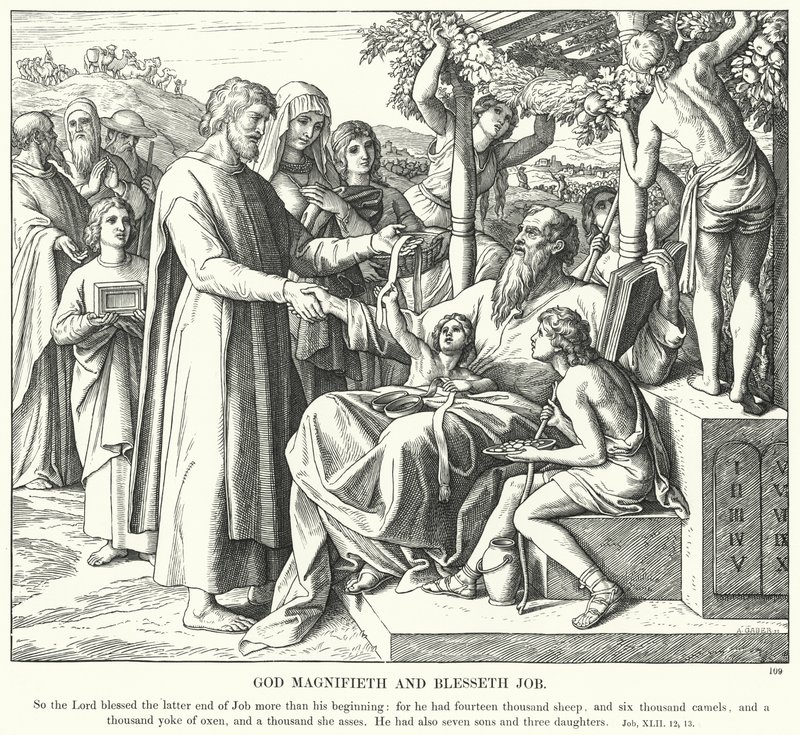 Tanrı Magnifieth ve Blesseth Job (gravür) by Julius (after) Schnorr von Carolsfeld