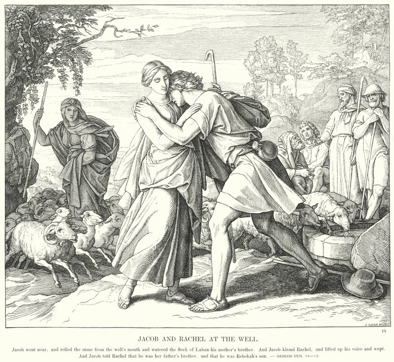 Yakup ve Rachel Kuyuda (gravür) by Julius (after) Schnorr von Carolsfeld