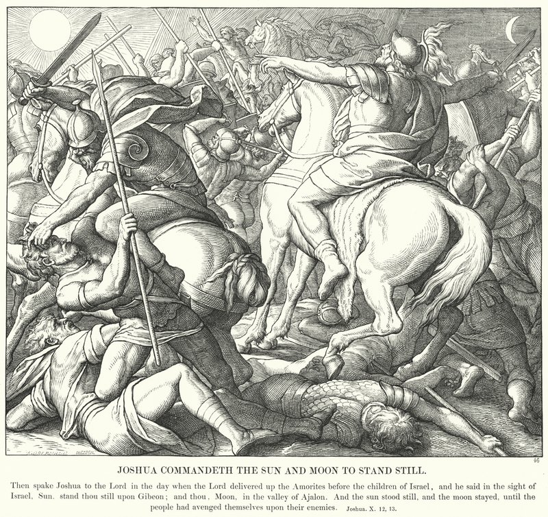 Joshua, Güneş'e ve Ay'a Hareketsiz Kalmalarını Komuta Etti (gravür) by Julius (after) Schnorr von Carolsfeld