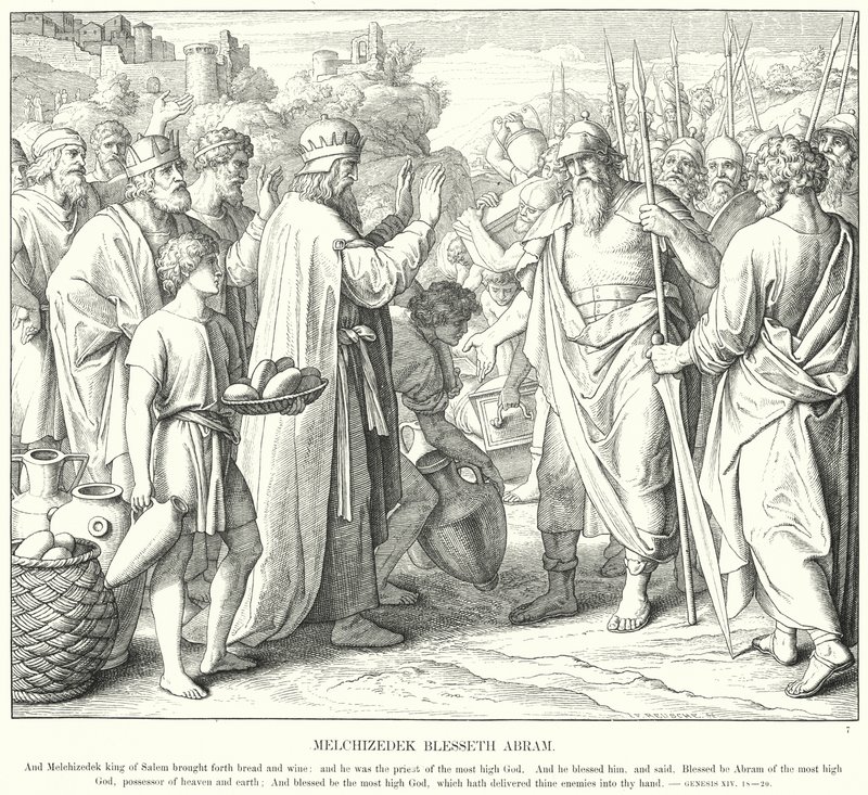 Melchizedek Blesseth Abram (gravür) by Julius (after) Schnorr von Carolsfeld