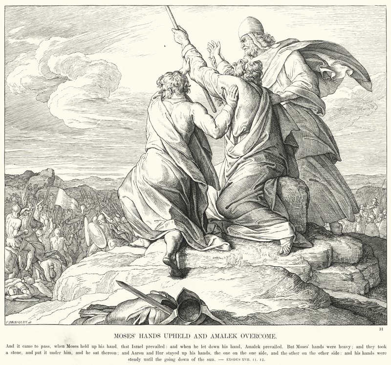Musa'nın Elleri Kaldı ve Amalek Üstesinden Geldi (gravür) by Julius (after) Schnorr von Carolsfeld