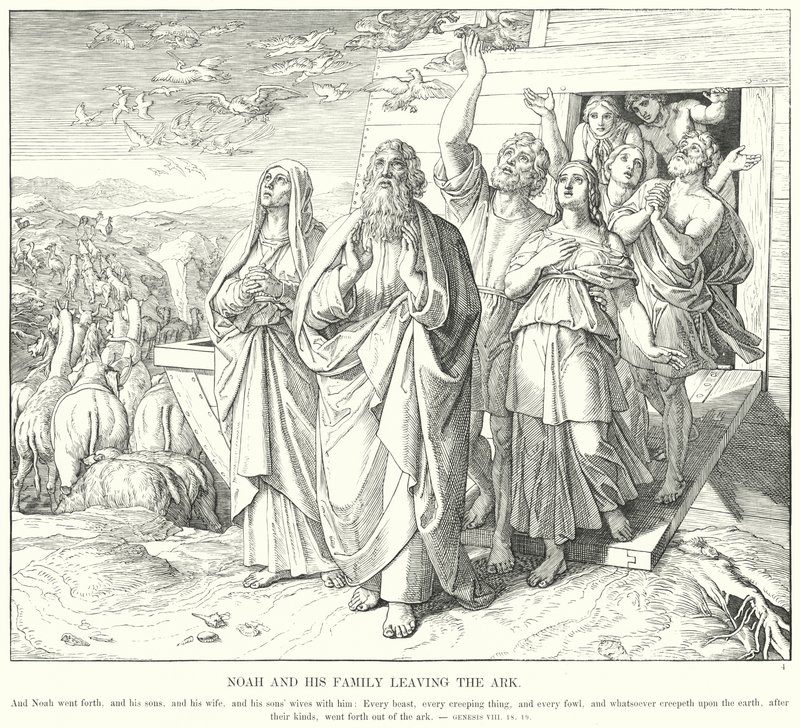 Nuh ve Ailesi Gemiden Ayrılırken (gravür) by Julius (after) Schnorr von Carolsfeld