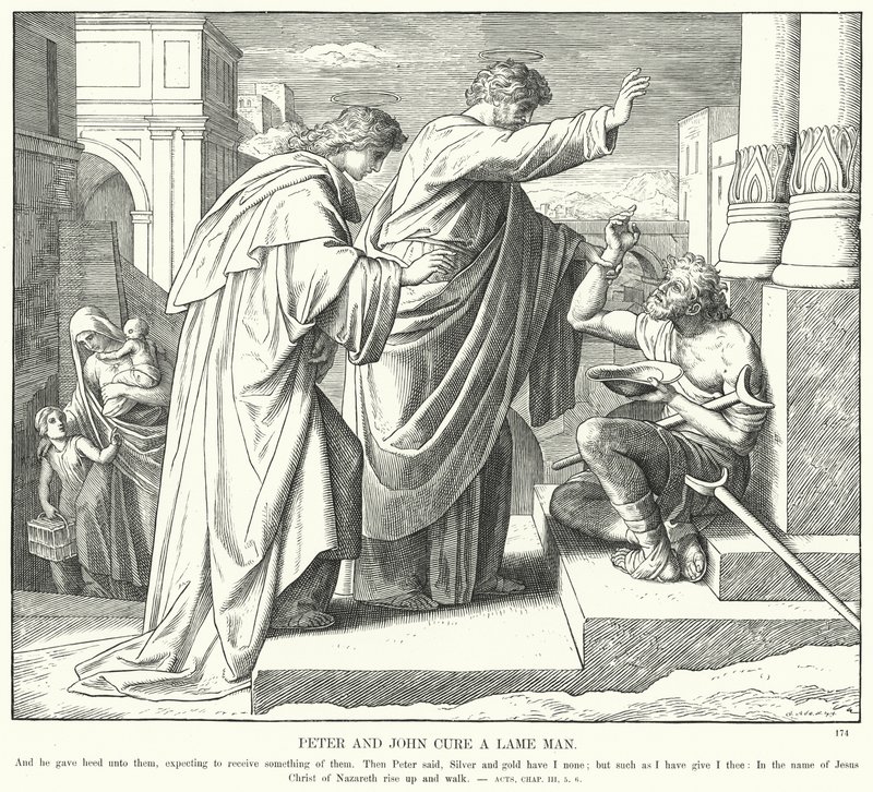 Peter ve John Topal Bir Adamı İyileştirir (gravür) by Julius (after) Schnorr von Carolsfeld
