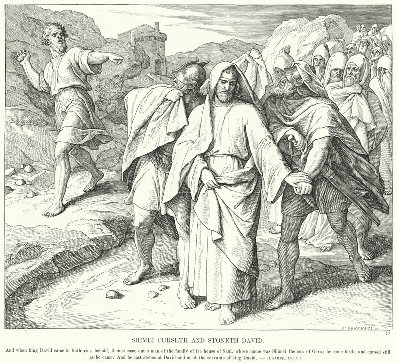 Shimei Curseth ve Stoneth David (gravür) by Julius (after) Schnorr von Carolsfeld