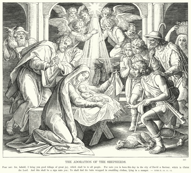 Çobanların Hayranlığı (gravür) by Julius (after) Schnorr von Carolsfeld
