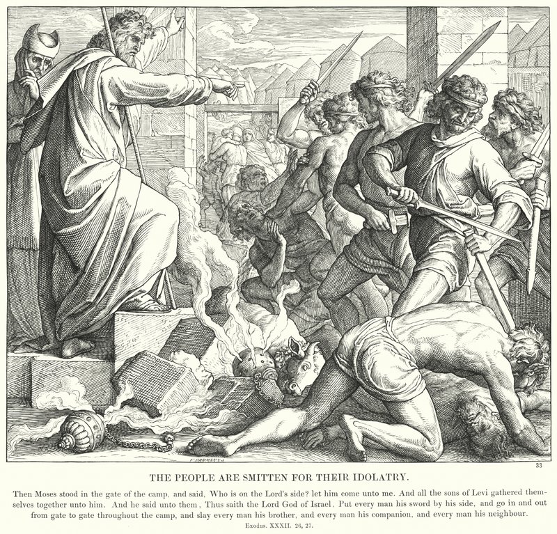 İnsanlar Putperestliklerinden Vurulur (gravür) by Julius (after) Schnorr von Carolsfeld