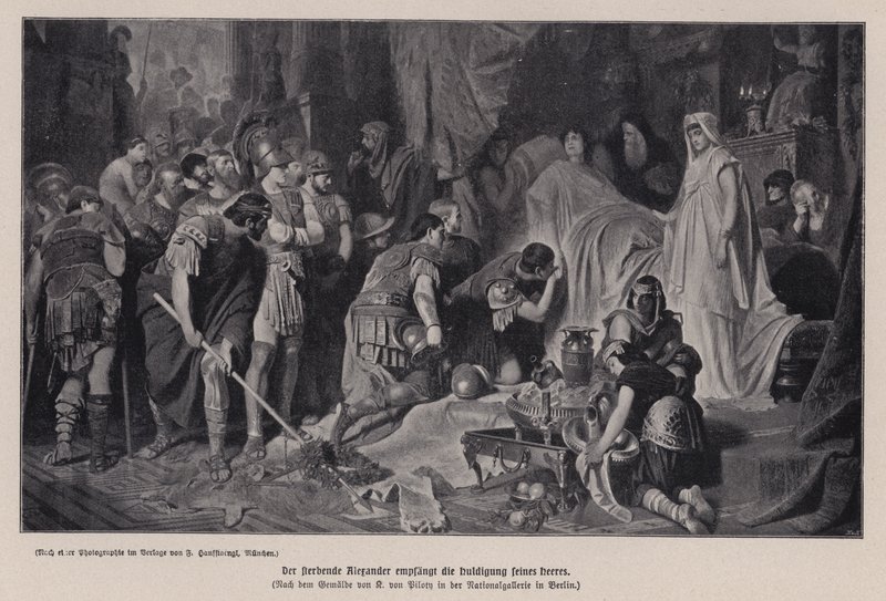 Ölmekte olan Büyük İskender ordusunun saygısını alıyor, Babil, MÖ 323 (lito) by Karl Theodor von Piloty