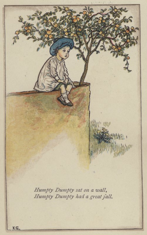 Humpty Dumpty bir duvara oturdu (renkli taş) by Kate (after) Greenaway