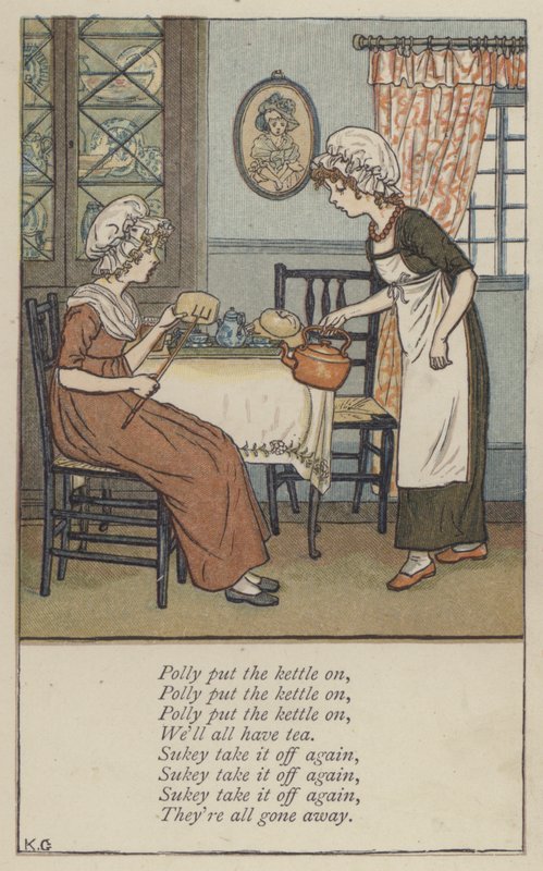 Polly su ısıtıcısını üzerine koydu (renkli taş) by Kate (after) Greenaway