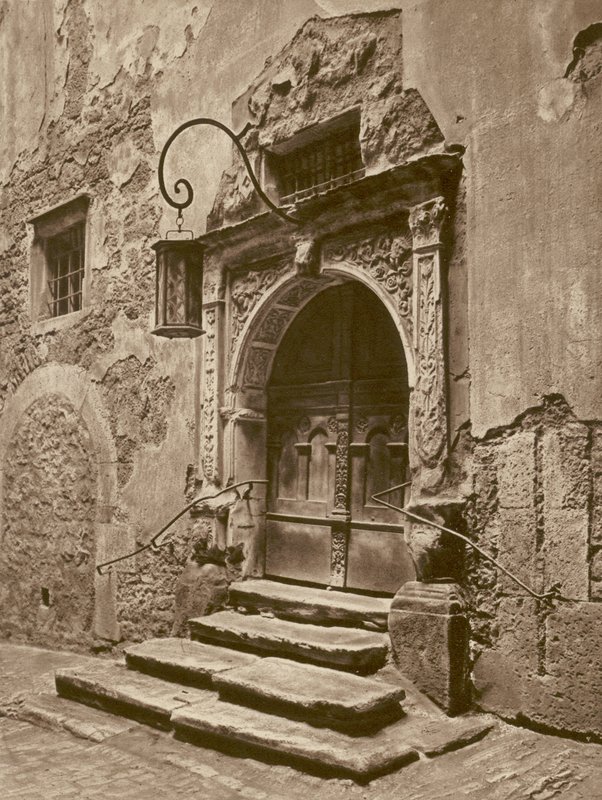 Rothenburg o d T, Portal des alten Rathauses; Rothenburg-on-the-Tauber, Eski Belediye Binası Kapısı (s/b fotoğraf) by Kurt Hielscher