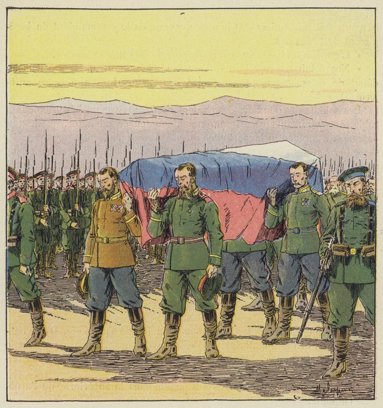 Vafangou savaşından sonra yaralanan Rus cenazesi by L. Malespine