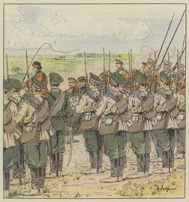 Rus birlikleri, bir generalin geçişine saygı gösteriyor by L. Malespine