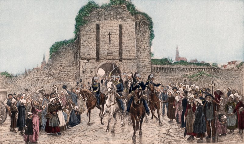 Bir Breton Şehrinden Ayrılan Süvari (renkli fotoğraf gravürü) by Lady  Butler