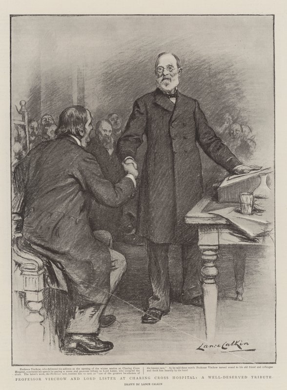 Profesör Virchow ve Lord Lister, Charing Cross Hastanesinde Hak Edilmiş Bir Övgü by Lance Calkin