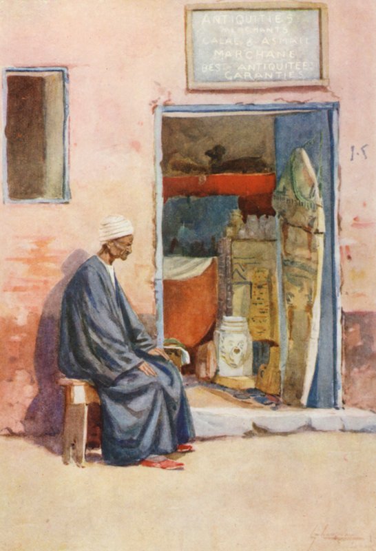 Mısır Halkı: Antika Satıcısı, Baia Antikat (renkli taş baskı) by Lance Thackeray