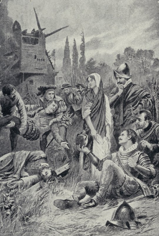 Sir Philip Sidney Zutphen savaşında (lito) by Lancelot Speed